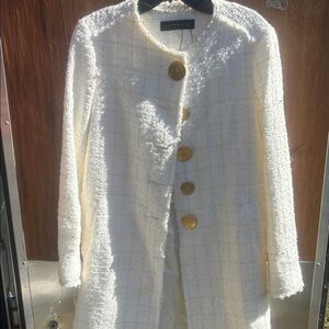 Zara Cream Tweed Blazer with Gold Buttons